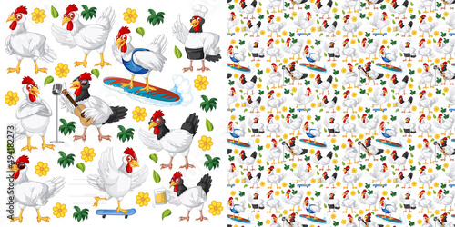 Canvas Print Seamless pattern with cartoon wild animals