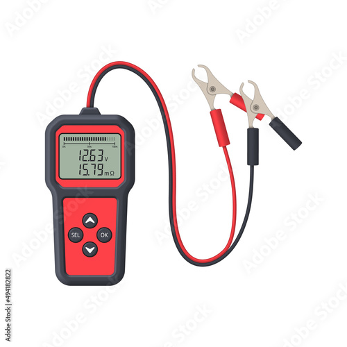 Automotive electrical battery tester. Tester with probe and connector. Vector illustration.