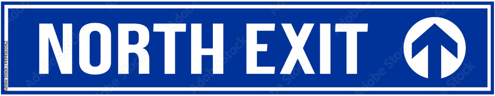 A sign that indicates the north exit in blue color. Direction A sign that indicates the north exit in blue color. Direction