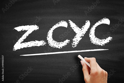 ZCYC Zero Coupon Yield Curve - special type of yield curve that maps interest rates on zero-coupon bonds to different maturities across time, acronym text on blackboard photo