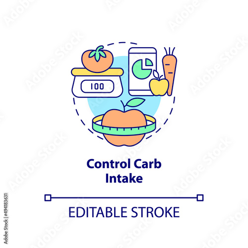 Control carb intake concept icon. Maintaining weight after long term diet abstract idea thin line illustration. Isolated outline drawing. Editable stroke. Arial, Myriad Pro-Bold fonts used