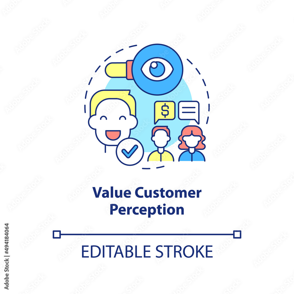 Value client perception concept icon. Ways to become customer-centric business abstract idea thin line illustration. Isolated outline drawing. Editable stroke. Arial, Myriad Pro-Bold fonts used Value client perception concept icon. Ways to become customer-centric business abstract idea thin line illustration. Isolated outline drawing. Editable stroke. Arial, Myriad Pro-Bold fonts used