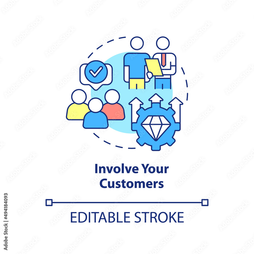 Involve your customers concept icon. Ways to client-centric business abstract idea thin line illustration. Isolated outline drawing. Editable stroke. Arial, Myriad Pro-Bold fonts used Involve your customers concept icon. Ways to client-centric business abstract idea thin line illustration. Isolated outline drawing. Editable stroke. Arial, Myriad Pro-Bold fonts used