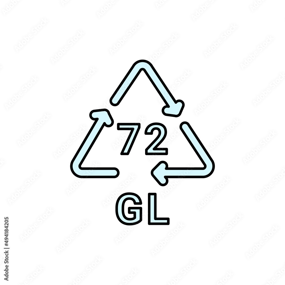 Glass recycling code GL 72 line icon. Consumption code. Glass recycling code GL 72 line icon. Consumption code.