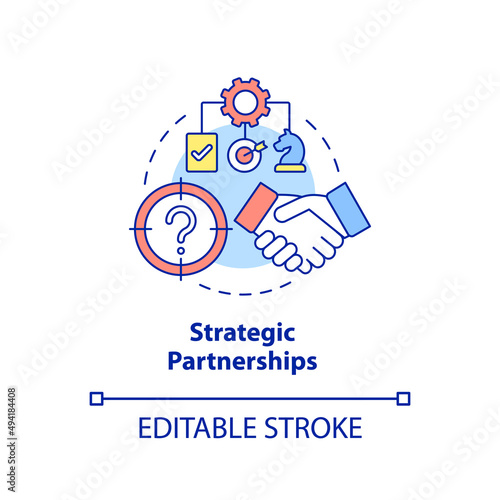 Strategic partnerships concept icon. Cooperation process. Business development abstract idea thin line illustration. Isolated outline drawing. Editable stroke. Arial  Myriad Pro-Bold fonts used