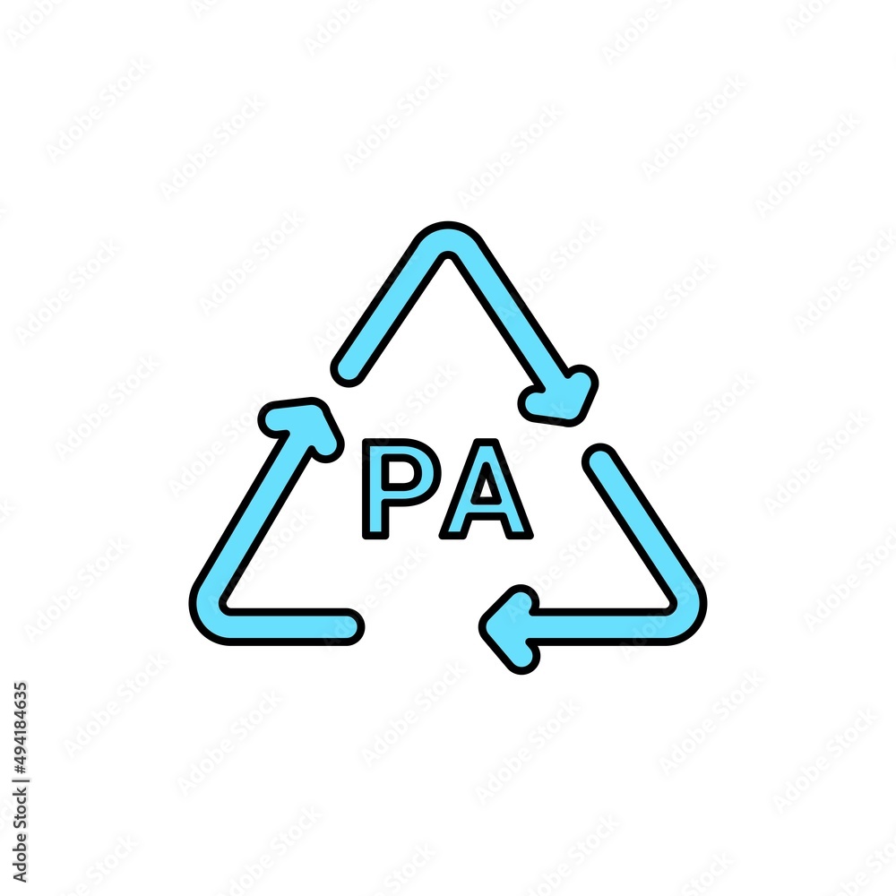 Plastic recycling code PA line icon. Consumption code resin, polyamide. Plastic recycling code PA line icon. Consumption code resin, polyamide.
