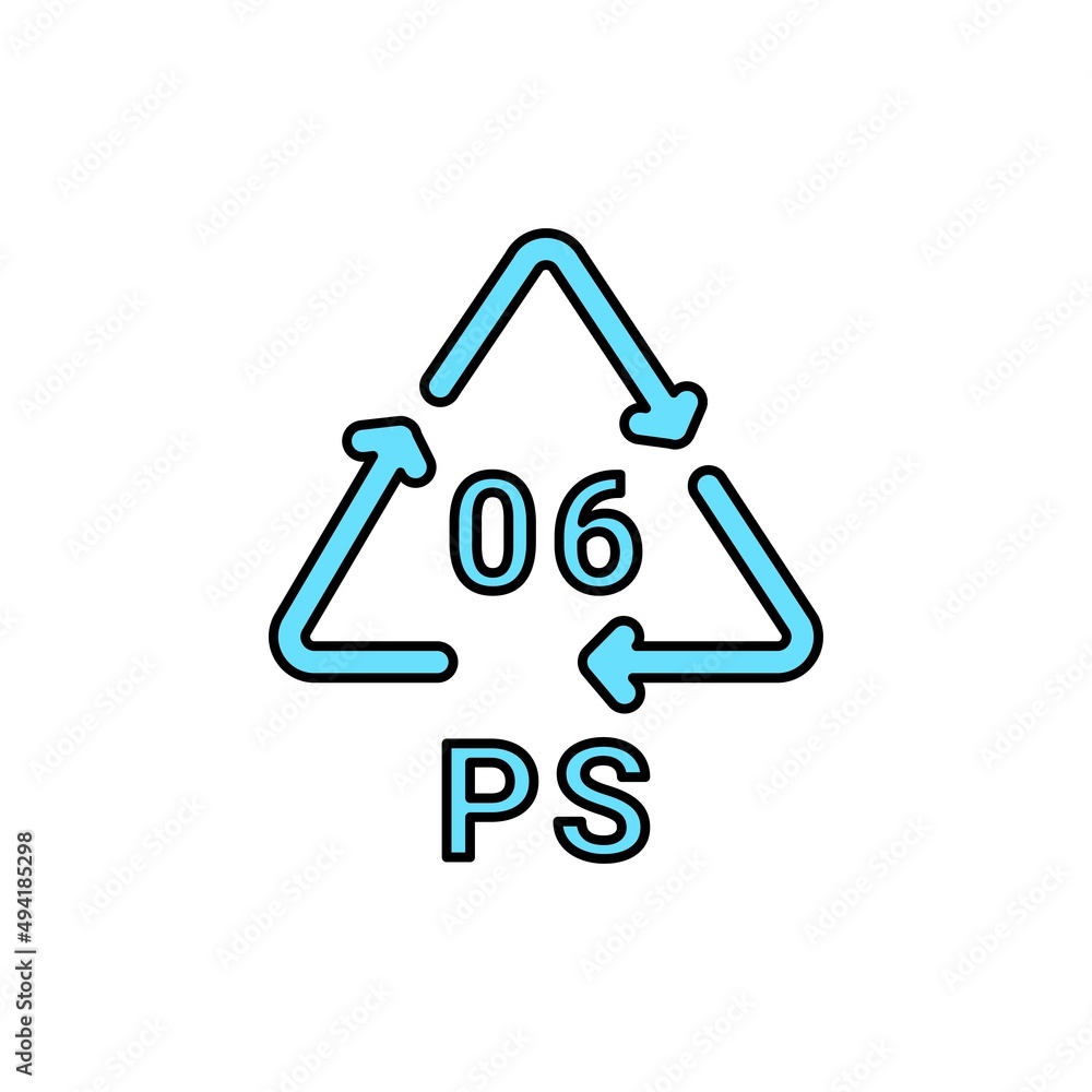 Plastic recycling code PS 06 line icon. Consumption code. Plastic recycling code PS 06 line icon. Consumption code.