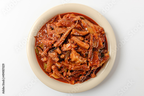 Stir-fried squid on white background