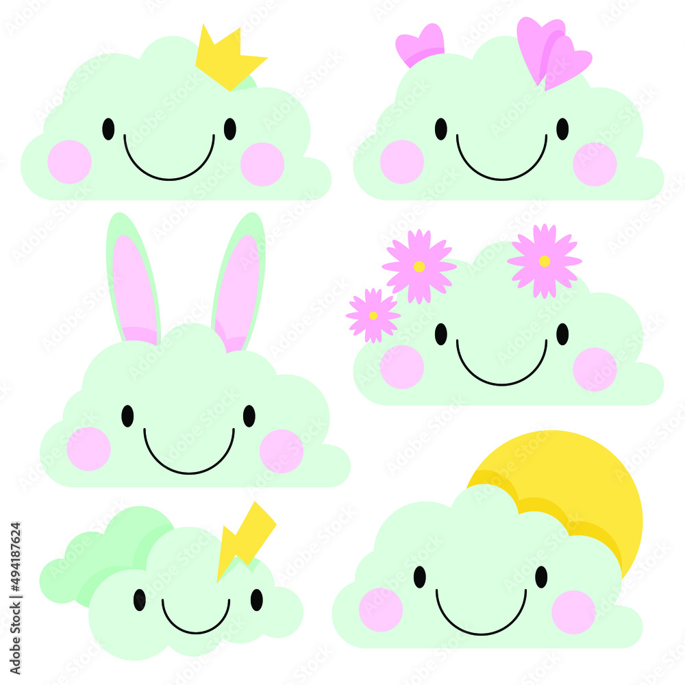 Set of blue clouds that smile Set of blue clouds that smile