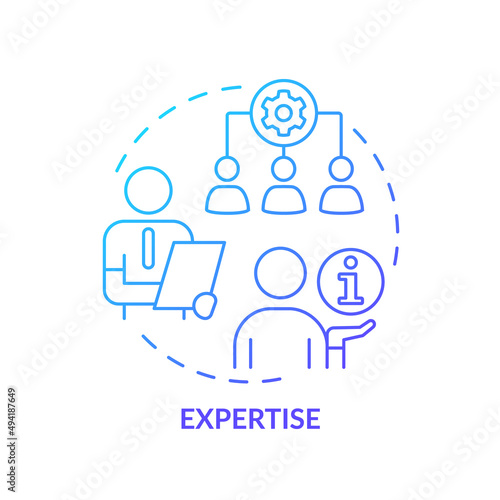 Expertise blue gradient concept icon. Analysing business current processes. PR code of ethics abstract idea thin line illustration. Isolated outline drawing. Myriad Pro-Bold font used
