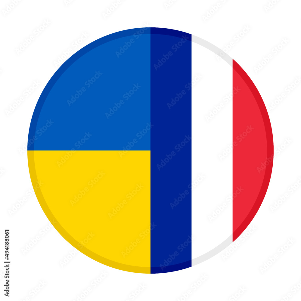 Fototapeta premium round icon with ukraine and france flags, isolated on white background 
