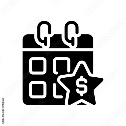 Annual bonus black glyph icon. Boosting employee engagement. Extra money to regular paycheck. Year-end bonus. Silhouette symbol on white space. Solid pictogram. Vector isolated illustration