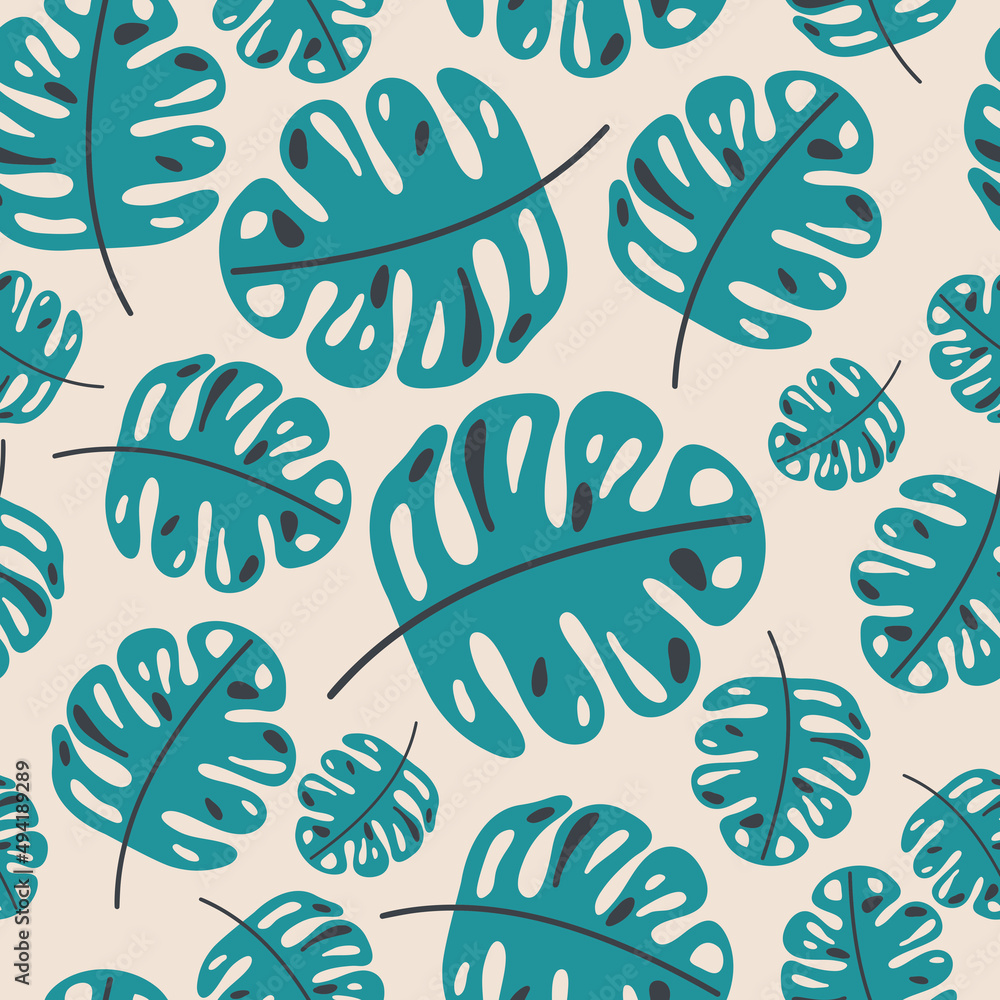 Vector seamless pattern with decorative palm texture. Great for fabric, textile, wrapping paper, stationery. Colorful wallpaper ornament with summer tropical leaves Vector seamless pattern with decorative palm texture. Great for fabric, textile, wrapping paper, stationery. Colorful wallpaper ornament with summer tropical leaves