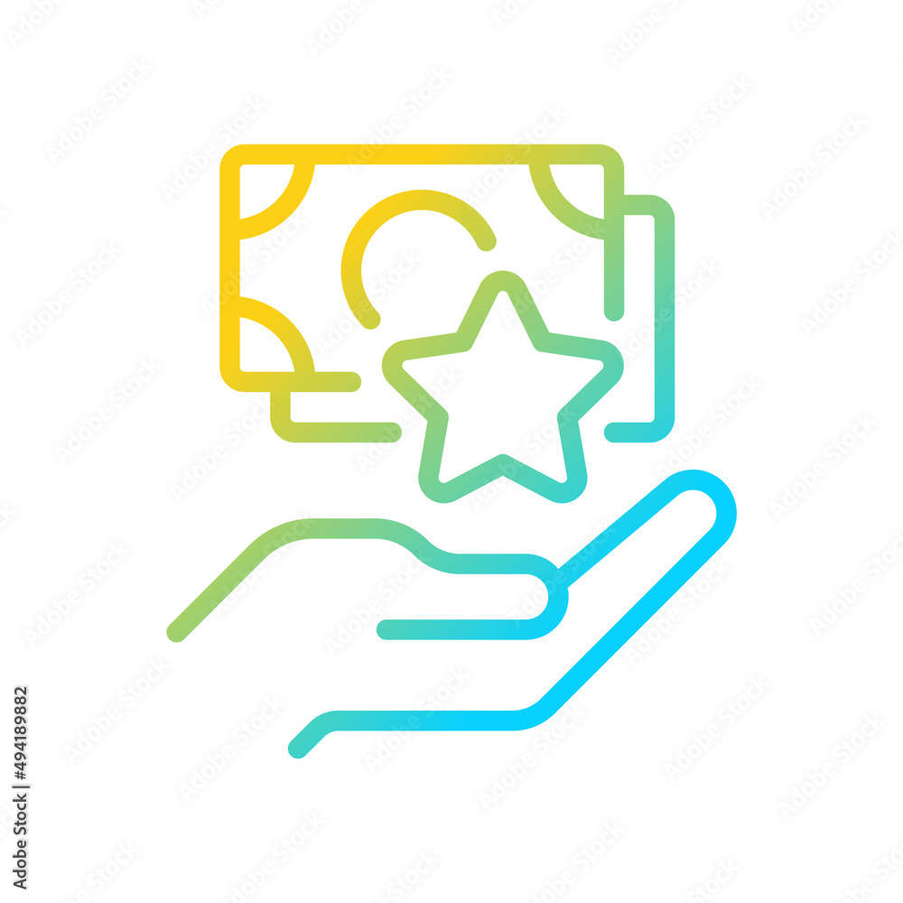 Cash bonus gradient linear vector icon. Giving extra money. Supplemental income. Lump-sum payment. Rewarding employees. Thin line color symbol. Modern style pictogram. Vector isolated outline drawing Cash bonus gradient linear vector icon. Giving extra money. Supplemental income. Lump-sum payment. Rewarding employees. Thin line color symbol. Modern style pictogram. Vector isolated outline drawing