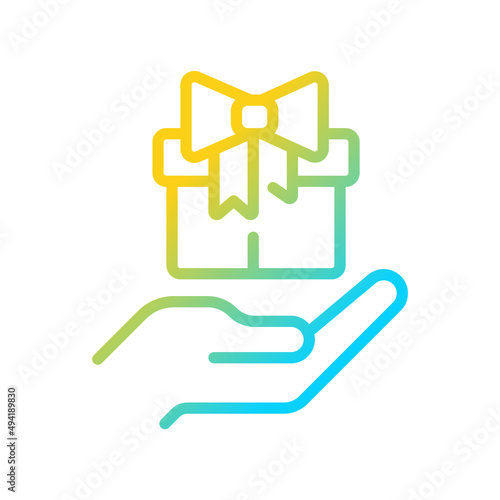 Free gift gradient linear vector icon. Attracting potential customers. Marketing tactic. Promotional products. Thin line color symbol. Modern style pictogram. Vector isolated outline drawing