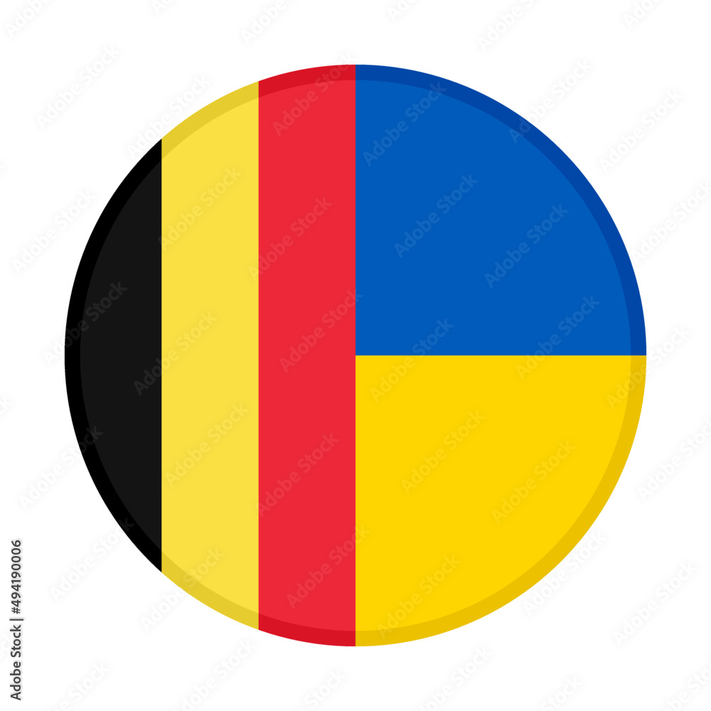Fototapeta premium round icon with belgium and ukraine flags, isolated on white background