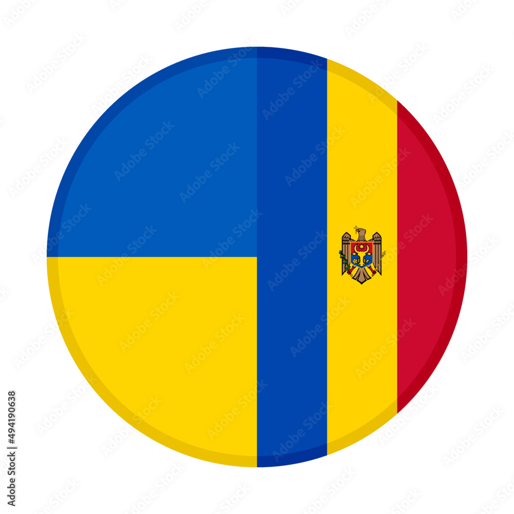 Fototapeta premium round icon with ukraine and moldova flags, isolated on white background