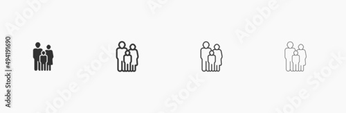 Father and mother standing with son flat vector icon
