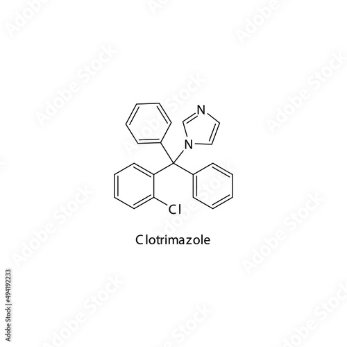 Clotrimazole molecular structure, flat skeletal chemical formula. Azole antifungal drug used to treat Fungal body and skin infections . Vector illustration. photo