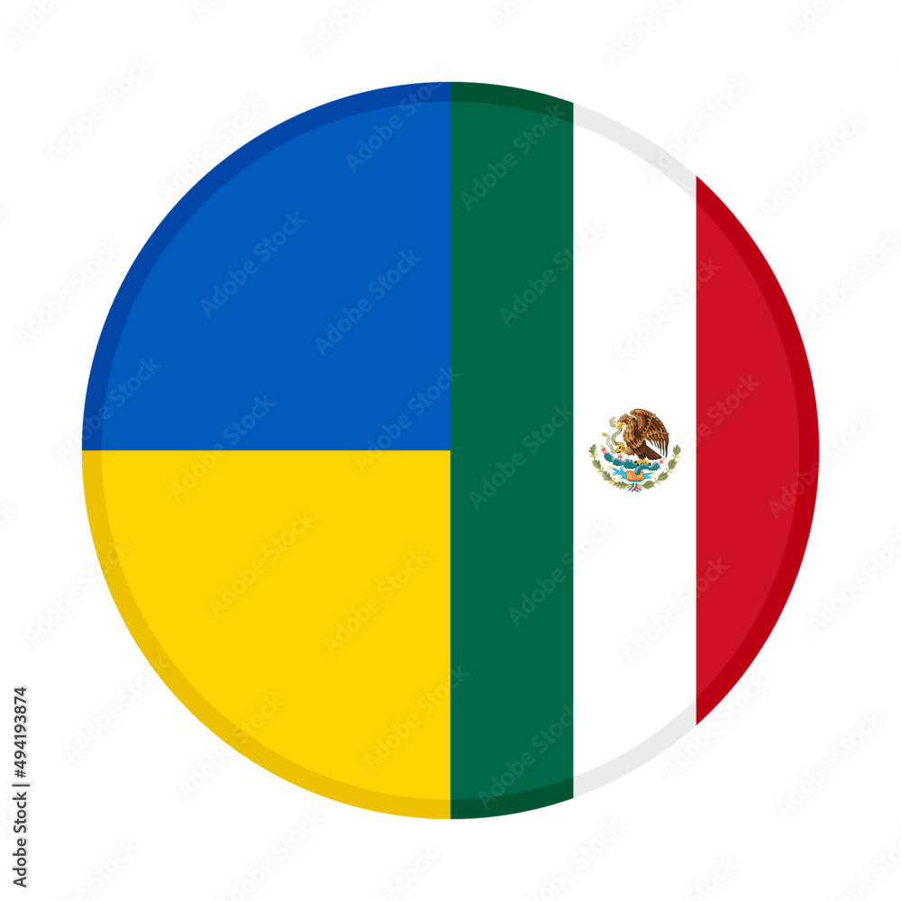 Fototapeta premium round icon with ukraine and mexico flags, isolated on white background