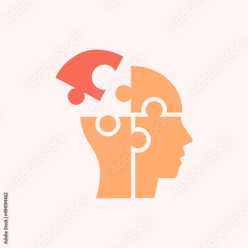 Human head with puzzle flat icon. Vector illustration isolated.