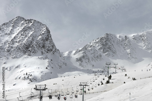 Pyrenees mountains in Andorra, Pas de la casa, snowed windy and cloudy