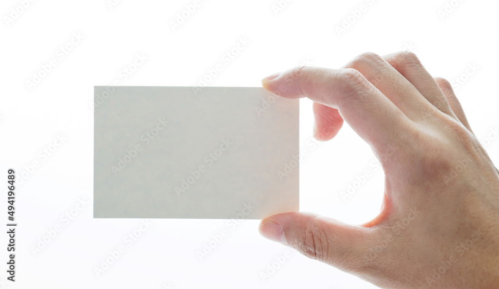 Fototapeta premium Hand holding blank card isolated on white background