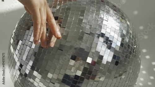 Close-up of spinning glitter disco ball Video HD