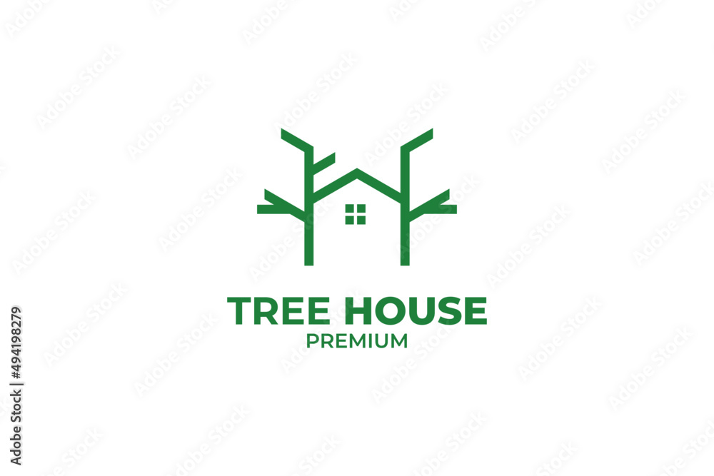Tree icon with house logo design concept vector template Tree icon with house logo design concept vector template