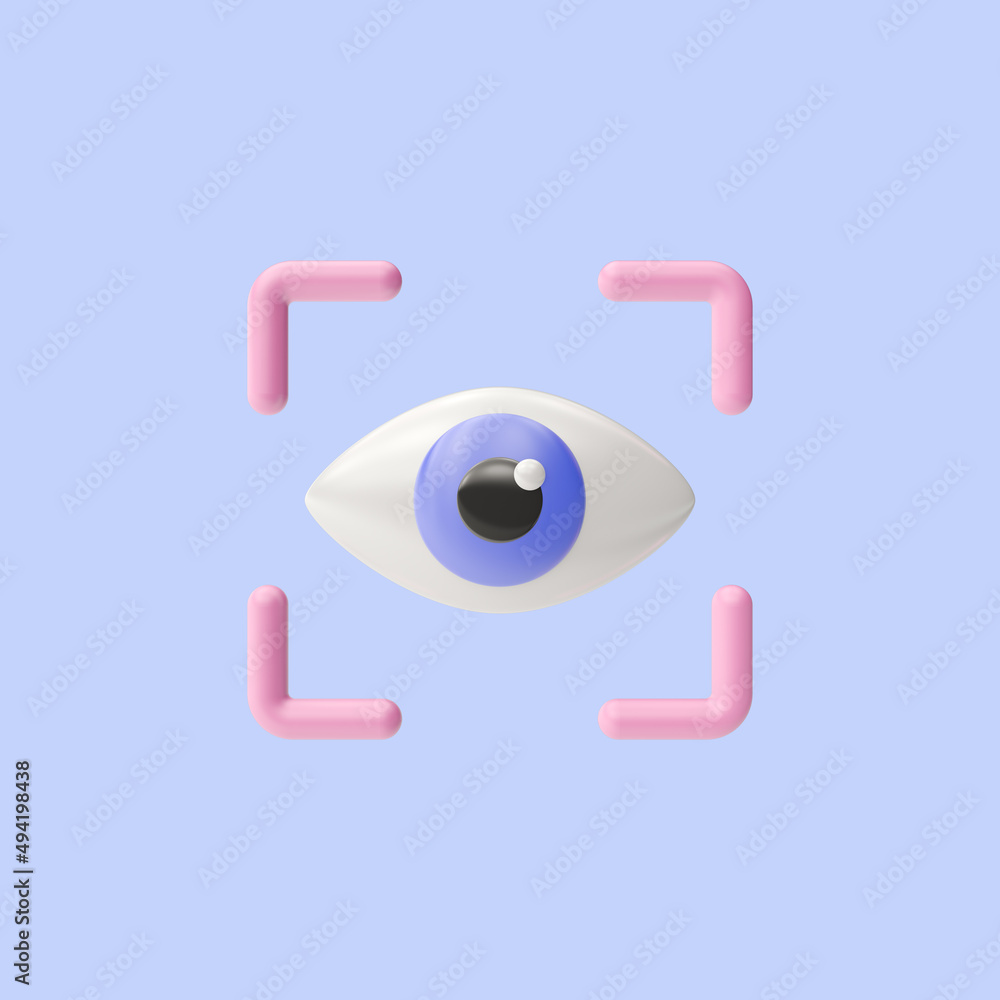 Fototapeta premium 3d render illustration of eye scan. Simple icon for web and app. Modern trendy design. Isolated on blue background.
