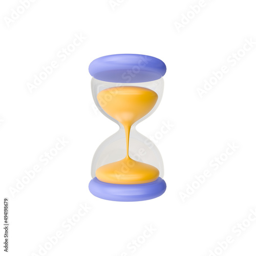 3d render illustration of hourglass. Simple icon for web and app. Modern trendy design. Isolated on white background.