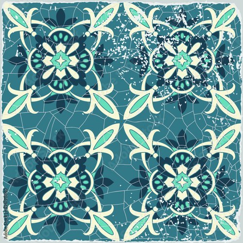 Traditional ornate portuguese tiles azulejos. Vintage pattern for textile design. Geometric mosaic, majolica. Seamless geometric pattern. Vector decorative background. Vintage floral pattern.