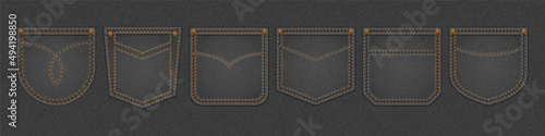 Canvas-taulu Black denim cloth texture with pockets with stitches and rivets