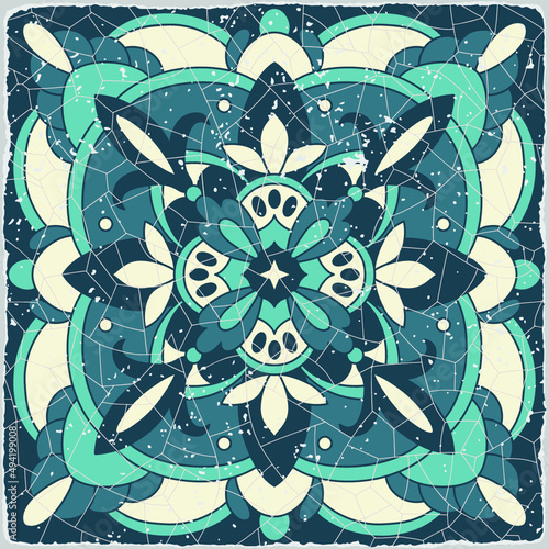 Traditional ornate portuguese tiles azulejos. Vintage pattern for textile design. Geometric mosaic, majolica. Seamless geometric pattern. Vector decorative background. Vintage floral pattern.