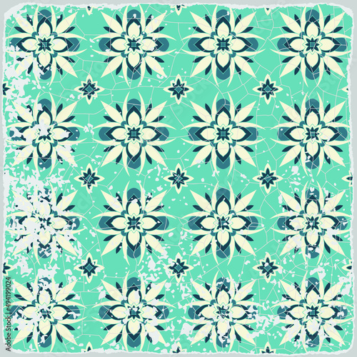 Traditional ornate portuguese tiles azulejos. Vintage pattern for textile design. Geometric mosaic, majolica. Seamless geometric pattern. Vector decorative background. Vintage floral pattern.