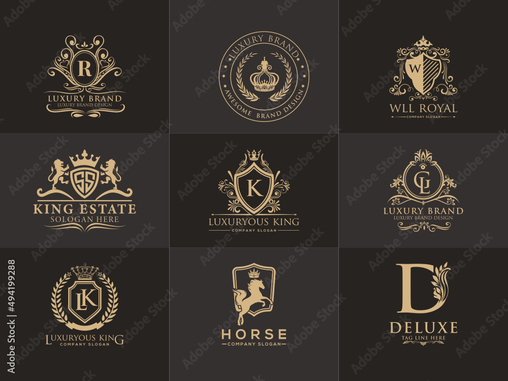 Luxury Gold Logos Elegant Emblem Monogram Luxury Logo. Premium Vector  Luxurious crown letter logo