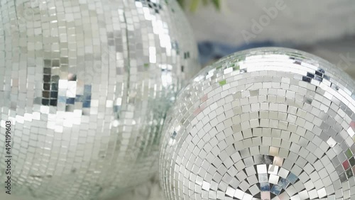 Close-up of spinning glitter disco ball Video HD