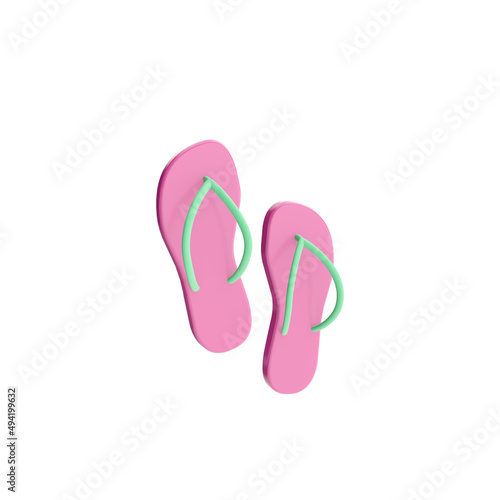 3d render illustration of flip flops. Modern trendy design. Simple icon for web and app. Isolated on white background.