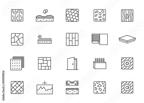 Wood material line icon pictogram. Floor metal parquet construction roof laminate pattern frame set