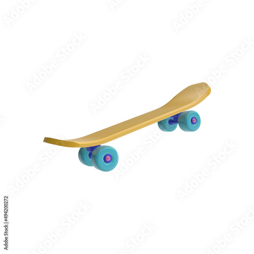3d render illustration of skateboard. Sports theme. Modern trendy design. Simple icon for web and app. Isolated on white background.