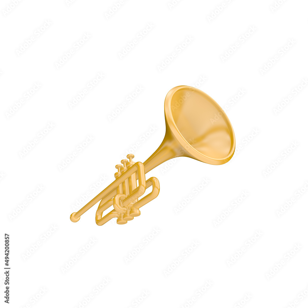 3d render illustration musical instrument trumpet. Modern trendy design. Simple icon for app and web. Isolated on white background.