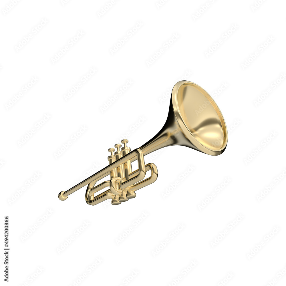 Obraz premium 3d render illustration musical instrument trumpet. Modern trendy design. Simple icon for app and web. Isolated on white background.