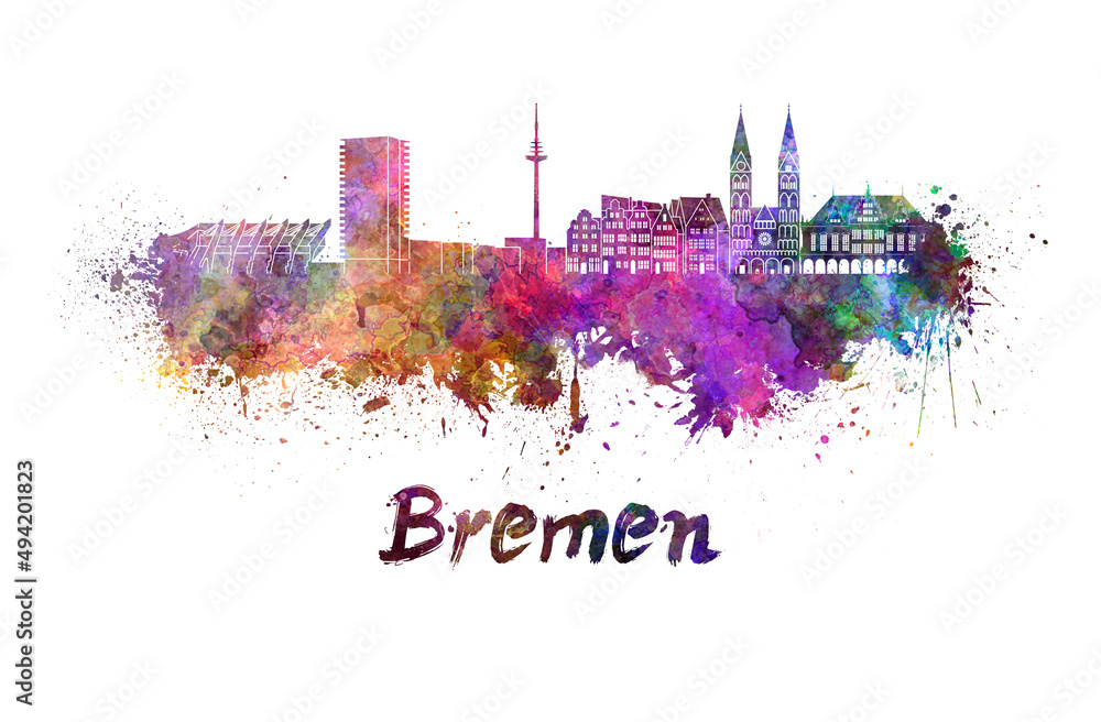 Bremen skyline in watercolor - obrazy, fototapety, plakaty 
