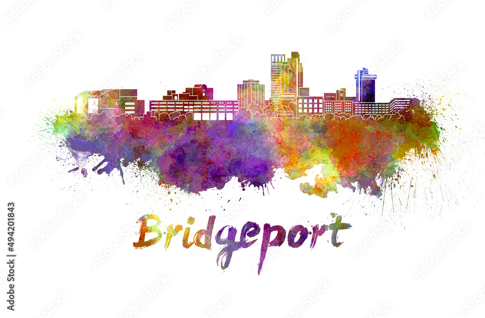 Fototapeta premium Bridgeport skyline in watercolor