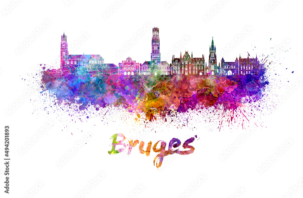 Fototapeta premium Bruges skyline in watercolor