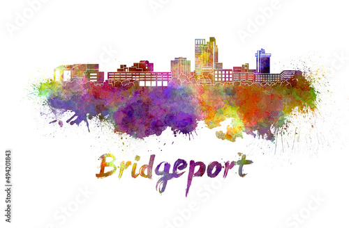 Bridgeport skyline in watercolor