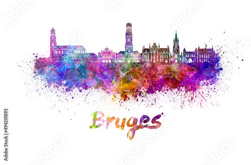Bruges skyline in watercolor