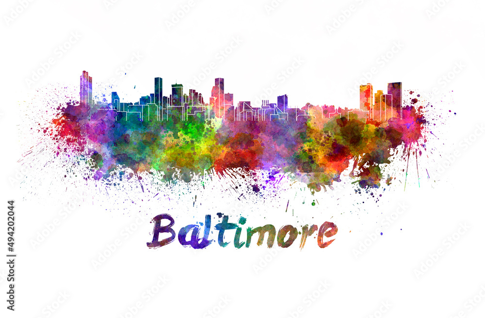 Baltimore skyline in watercolor