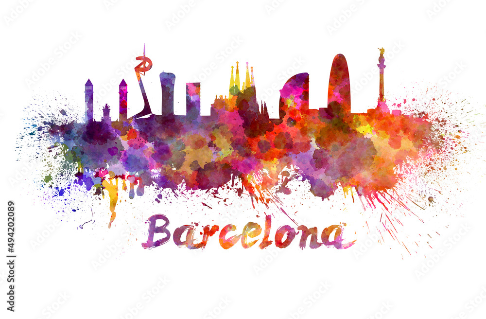 Barcelona skyline in watercolor - obrazy, fototapety, plakaty 