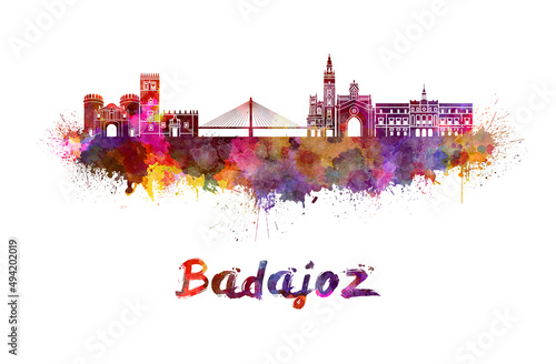 Badajoz skyline in watercolor photo